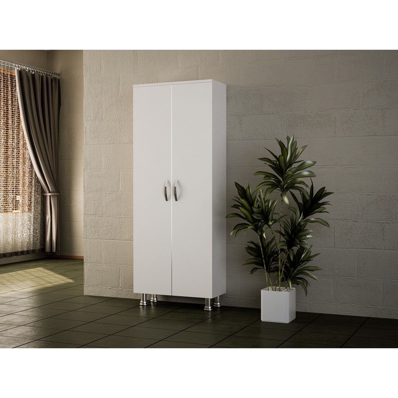 Dulap pentru baie, Wooden Art, Arizona 2 Kapak White, 59.4x161.5x31.5 cm - imagine 6